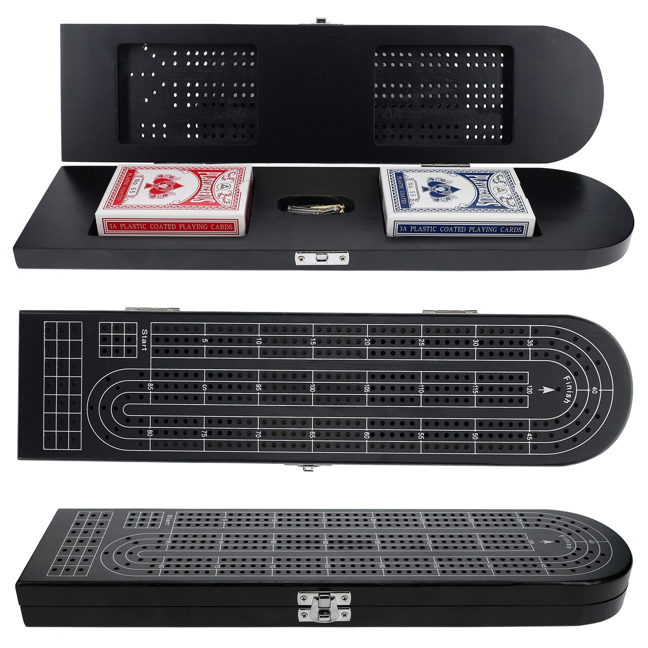 Pacific Shore Games Wooden Cribbage Board Game Set, Continuous 3 Track